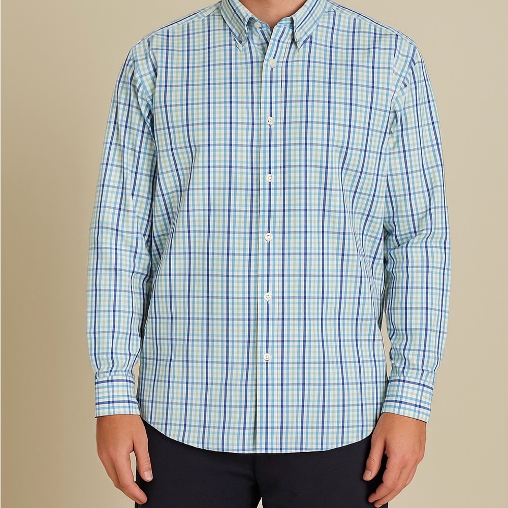 NWT Izod Men's Blue and Green Checkered Shirt